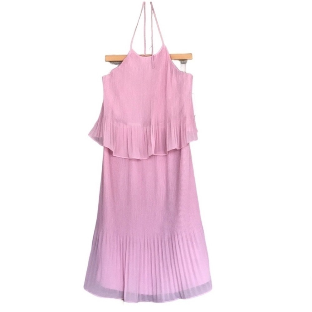 H by Halston Pleated Halter Midi Dress Pink Pearl Backless 10 NWT - Picture 2 of 12
